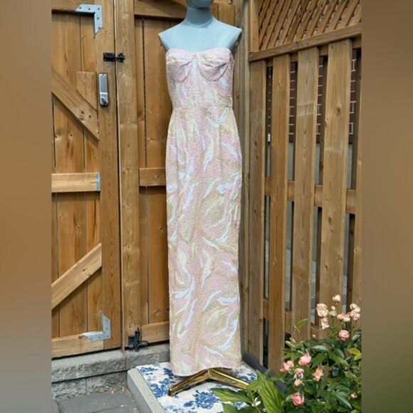 🆕 BRONX & BANCO 🧿 NWOT Dahlia Blush Multi Sequin Maxi Dress - Sz L US 8 - Picture 6 of 15
